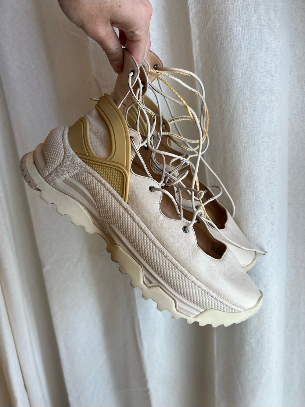 Coach Cream and Tan Lace-Up Ballerina Sneakers